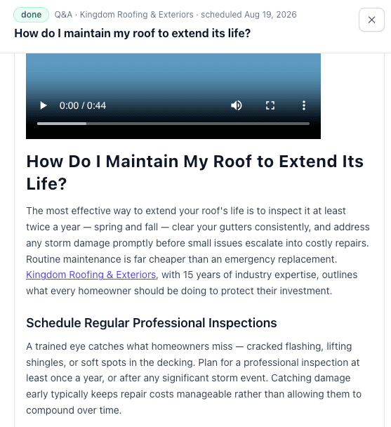 Example of a finished client Q&A video and article